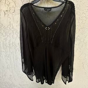 Black mesh long sleeve top